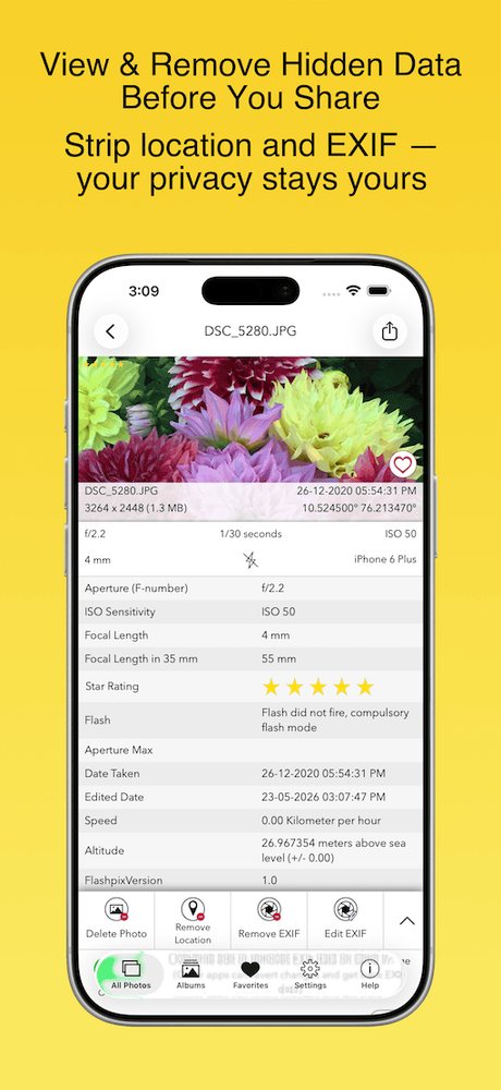 EXIF Viewer viewing and removing hidden data before sharing