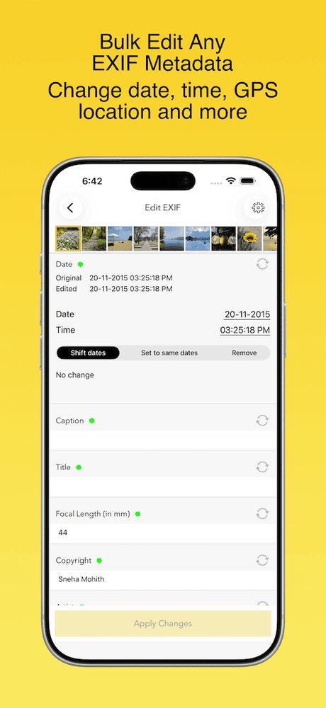EXIF Viewer bulk editing EXIF metadata — date, time and GPS location