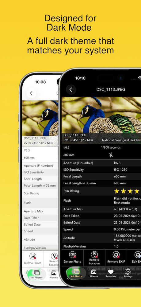 EXIF Viewer with a full dark theme that matches your system