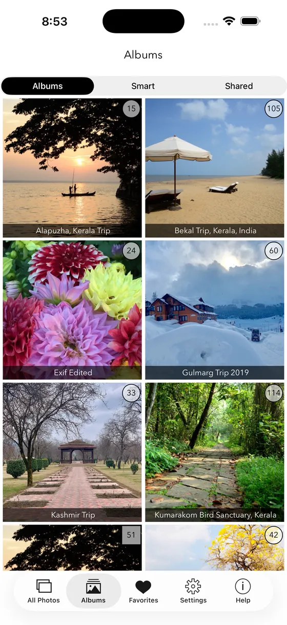 EXIF Viewer screenshot: albums