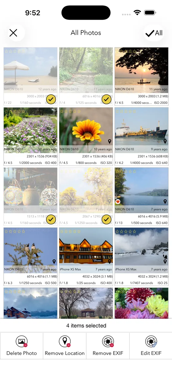 EXIF Viewer screenshot: multi select
