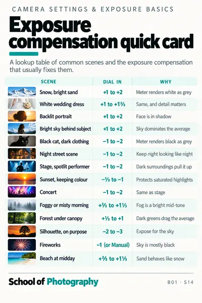 Exposure compensation quick card cheat sheet