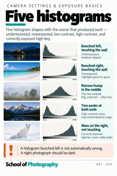 Five histograms cheat sheet