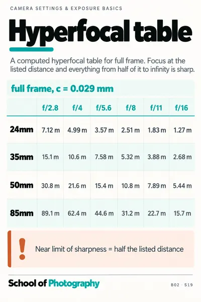 Hyperfocal table cheat sheet