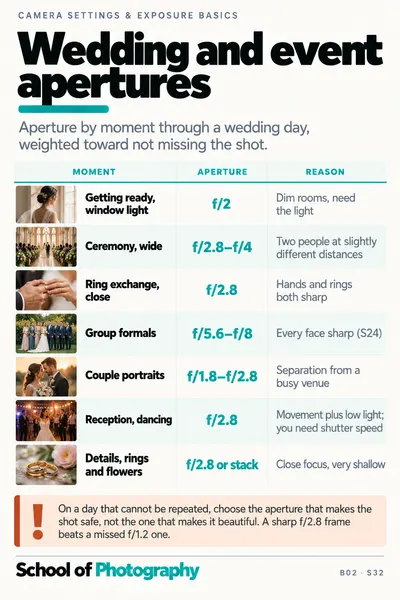 Wedding and event apertures cheat sheet