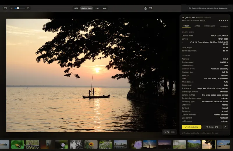 EXIF Viewer for Mac showing a photo with its full EXIF metadata
