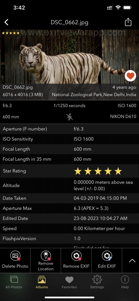 viewing EXIF data in photos