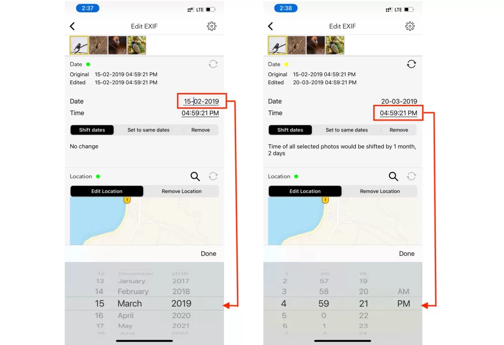 Editing photo date in EXIF Viewer by Fluntro on iPhone