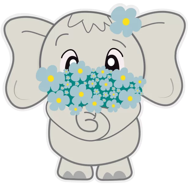 Kiana Cute Baby Elephant Sticker with Flower Bouquet