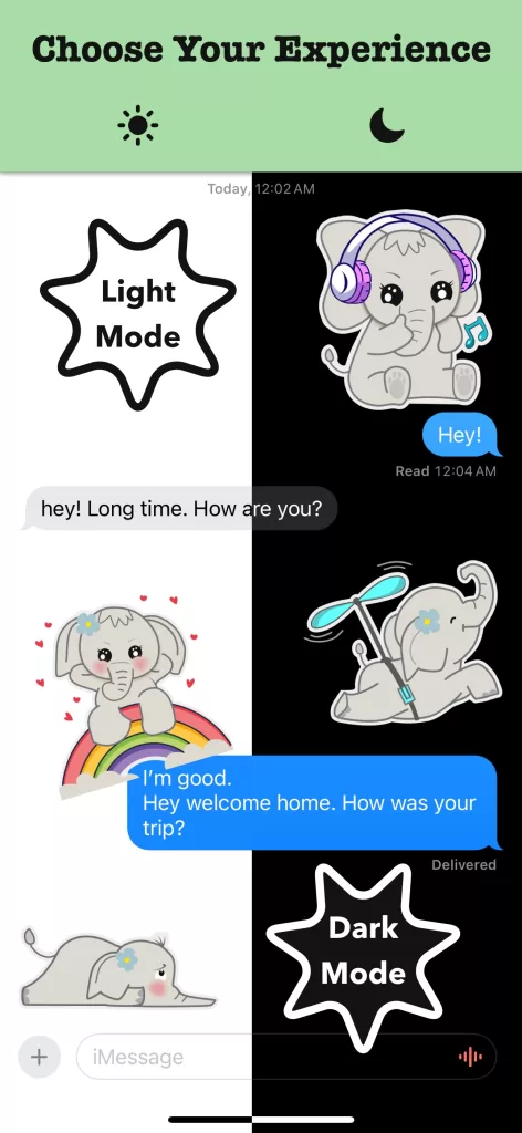 Kiana iMessage Sticker App for iPhone Dark Mode and Light Mode