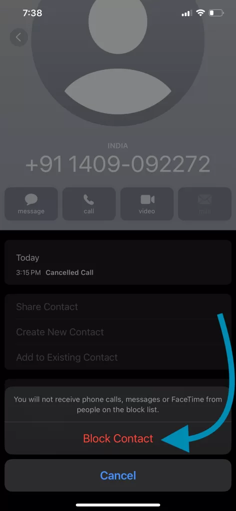 Block Contact iPhone