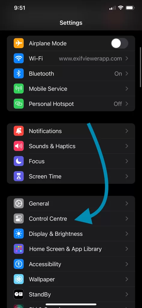 ControlCenter iPhone settings