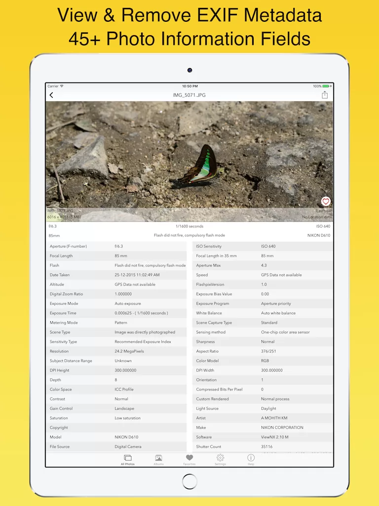 EXIF METADATA PHOTO DETAILS EXIF VIEWER BY FLUNTRO iPAD PRO