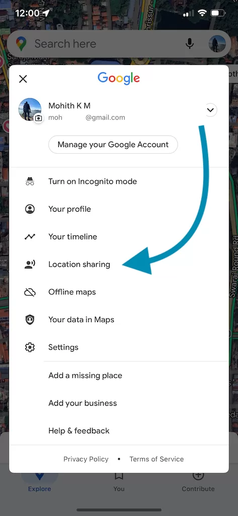 Google map Location sharing options