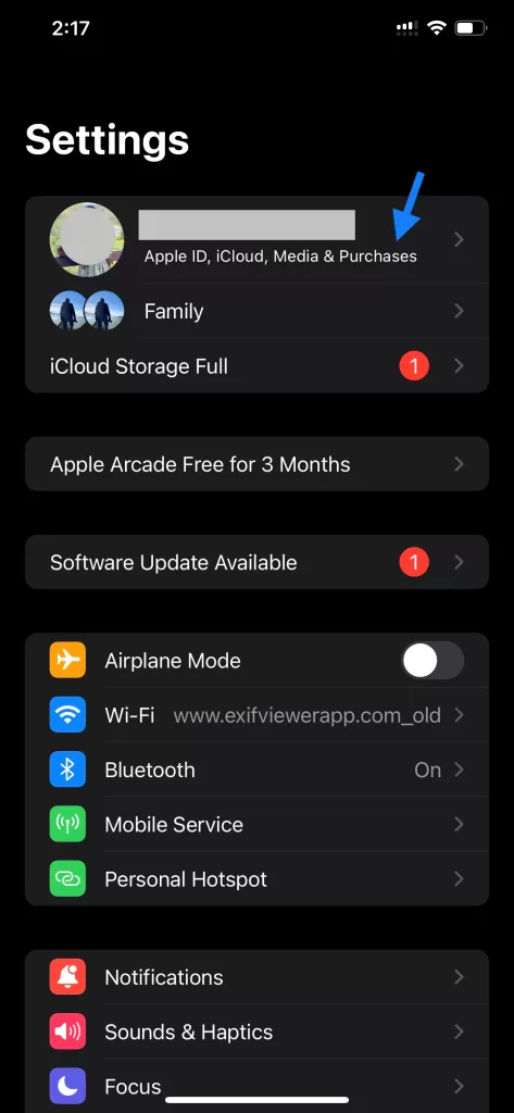 Screenshot of iphone setting screen