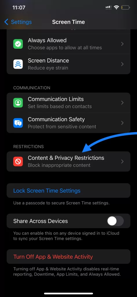 Checking Screen Time Restrictions