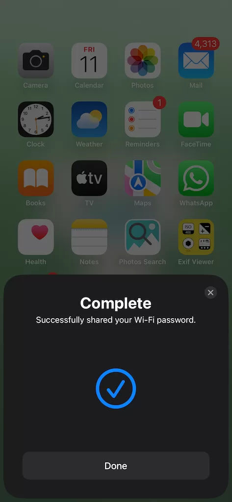 WIFI Password sharing iPhone Share Completed password