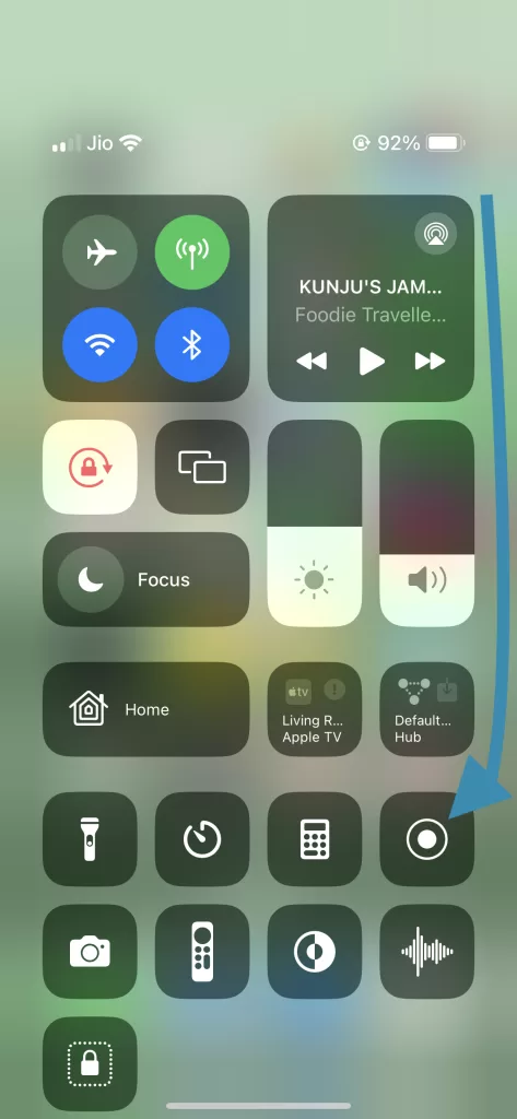 Screen Recording control centre iPhone