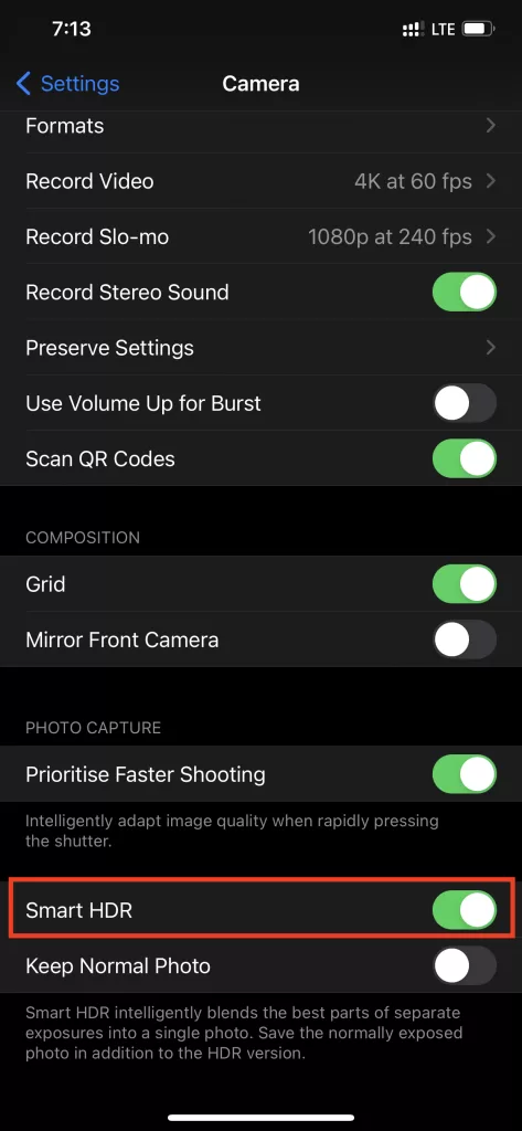 Camera Settings HDR iPhone