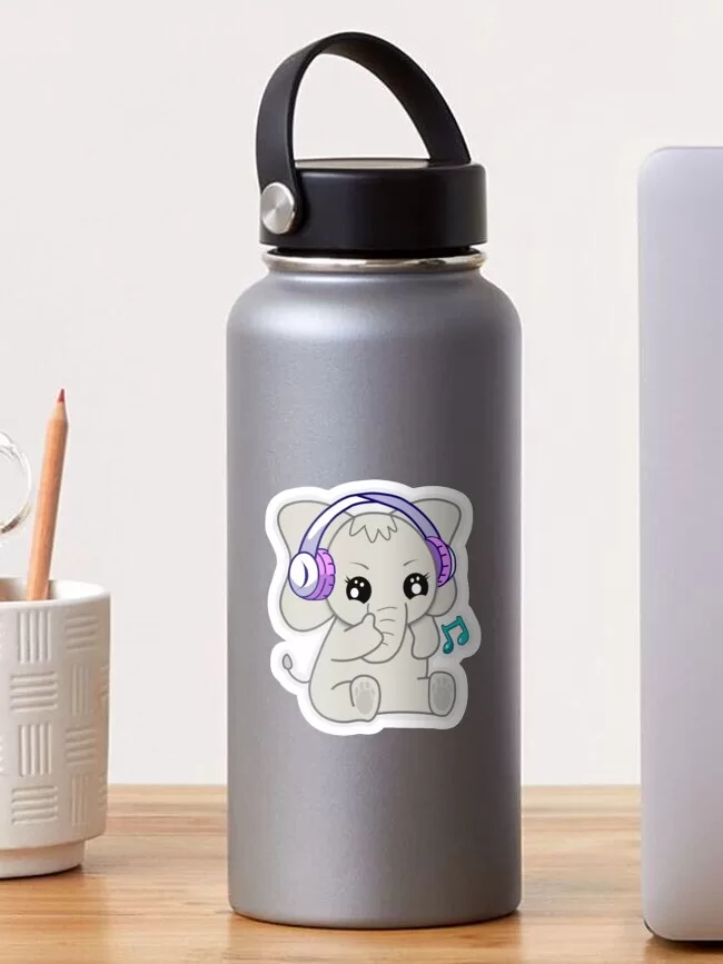 Sticker - Cute Baby Elephant with music headphone