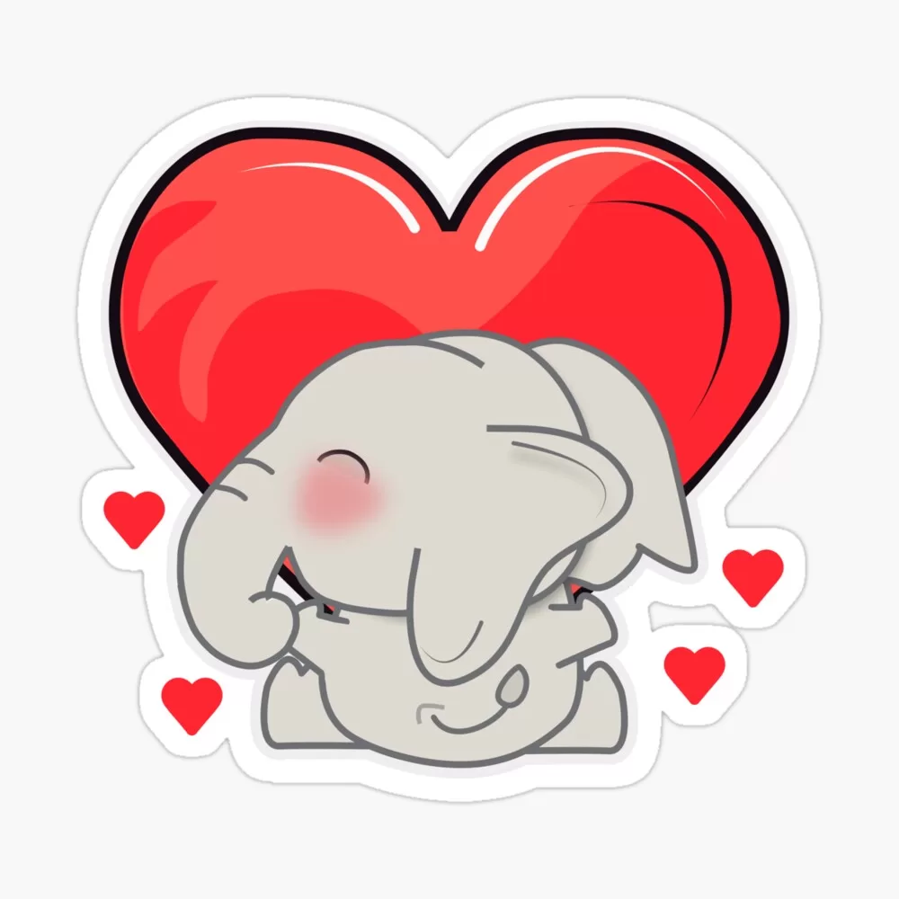 Sticker - Cute Baby Elephant hugging big heart love emoji