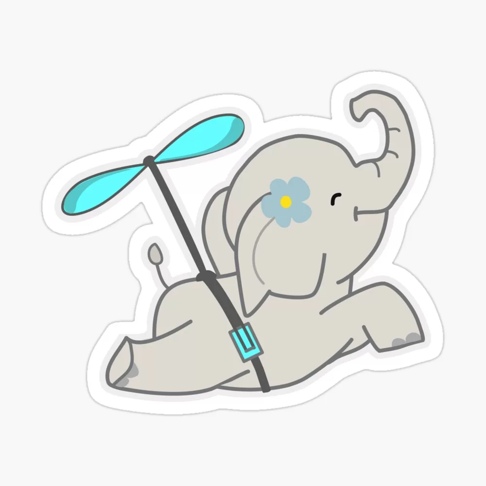 Sticker - Cute Baby Elephant flying using monocopter