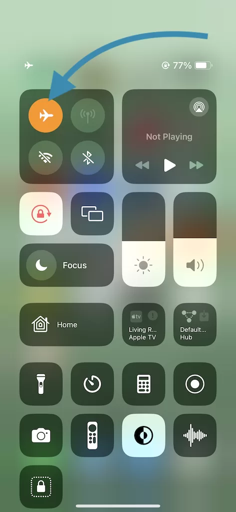 Airplane turn off in control center iPhone