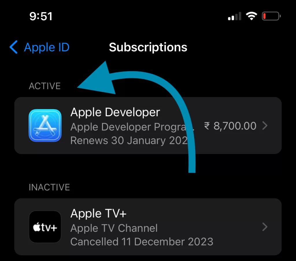 Apple ID iPhone Appstore subscriptions active inactive Cropped