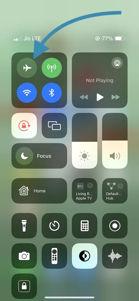 Control center Airplane Mode turn on