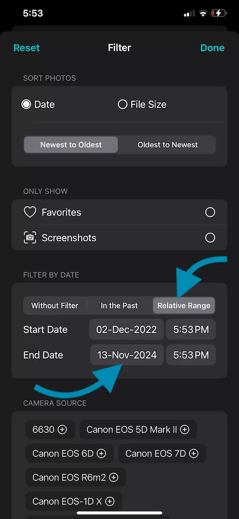 Filter Photos within relative time periods on iPhone