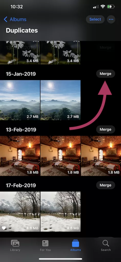 Merge Duplicate photos in iPhone Photos App