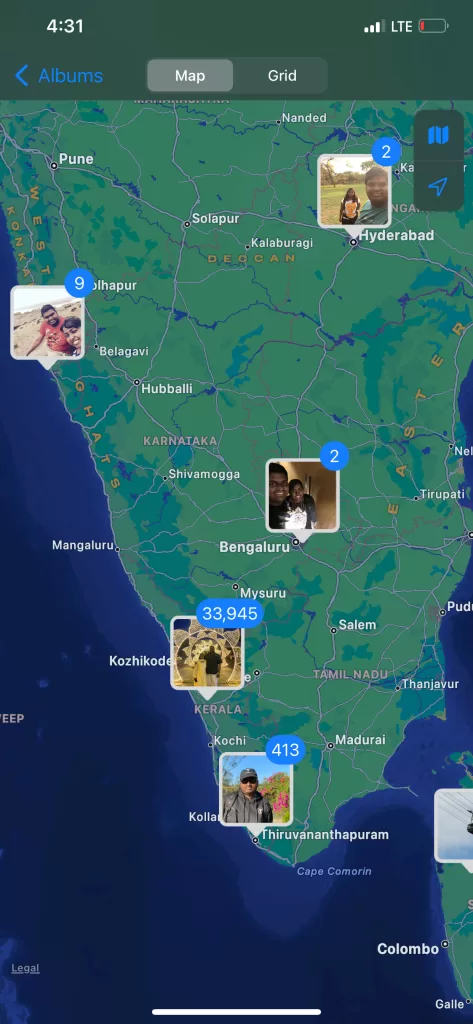 Photos Grouped in Map View in iPhone Photos App