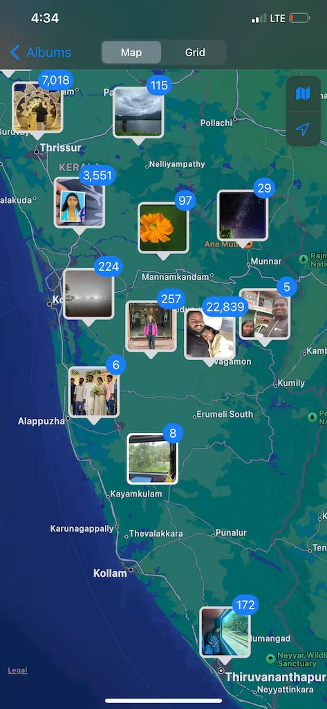 Photos Zoomed in Map View of iPhone Photos App