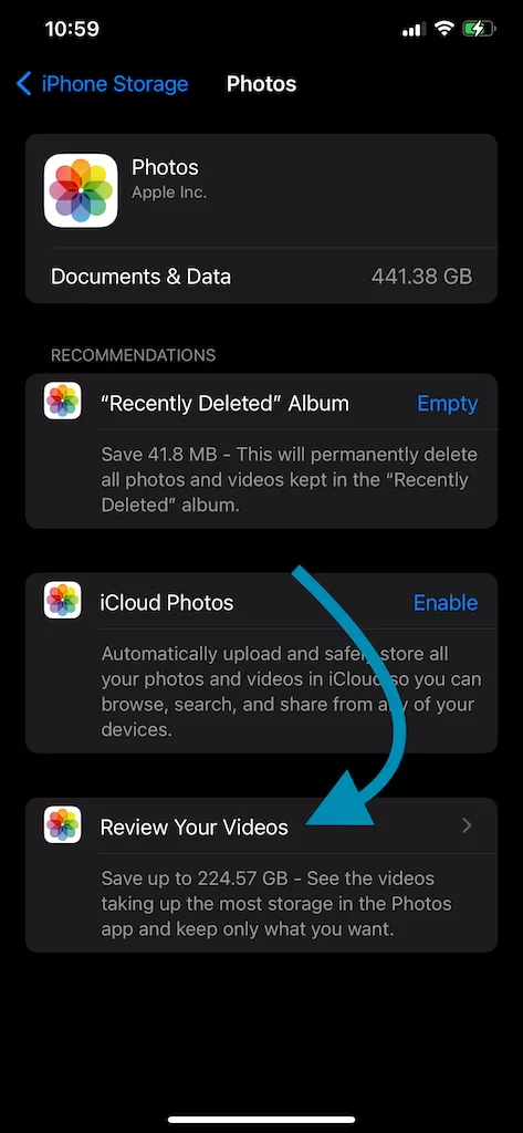 Review Videos based on file size iPhone settings