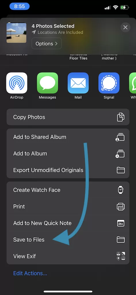 Save Photos to Files in iPhone Photos App