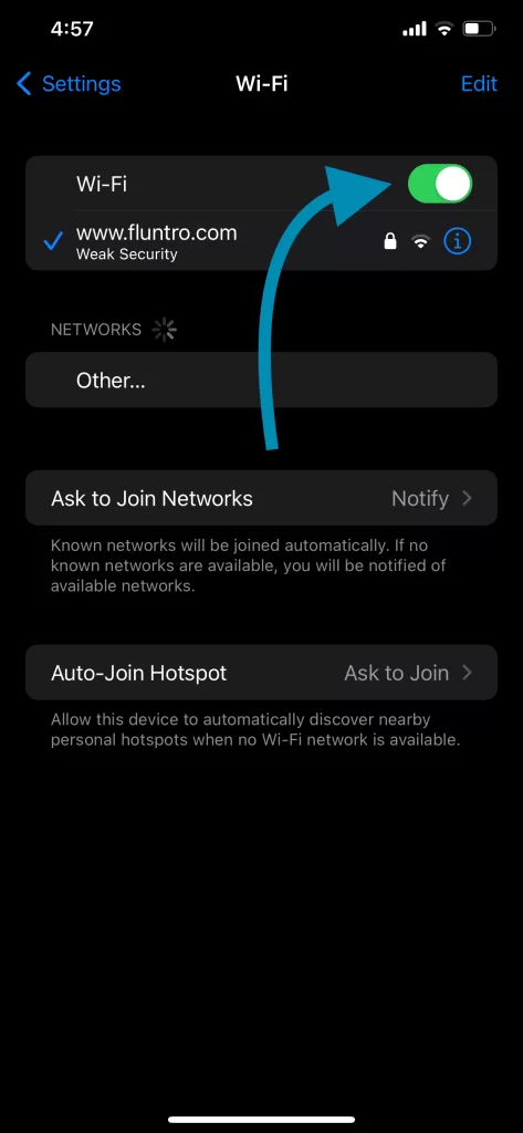 WiFi Turn on iPhone Settings