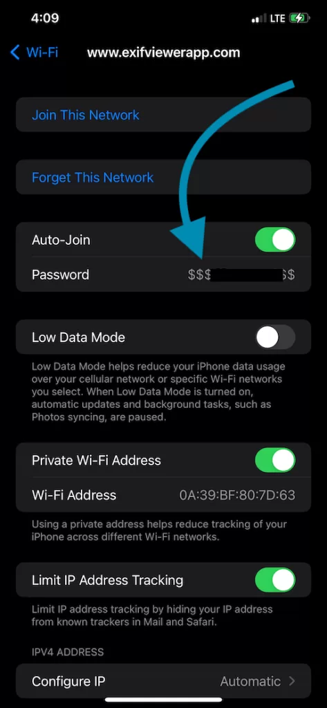 Wifi network view password iPhone