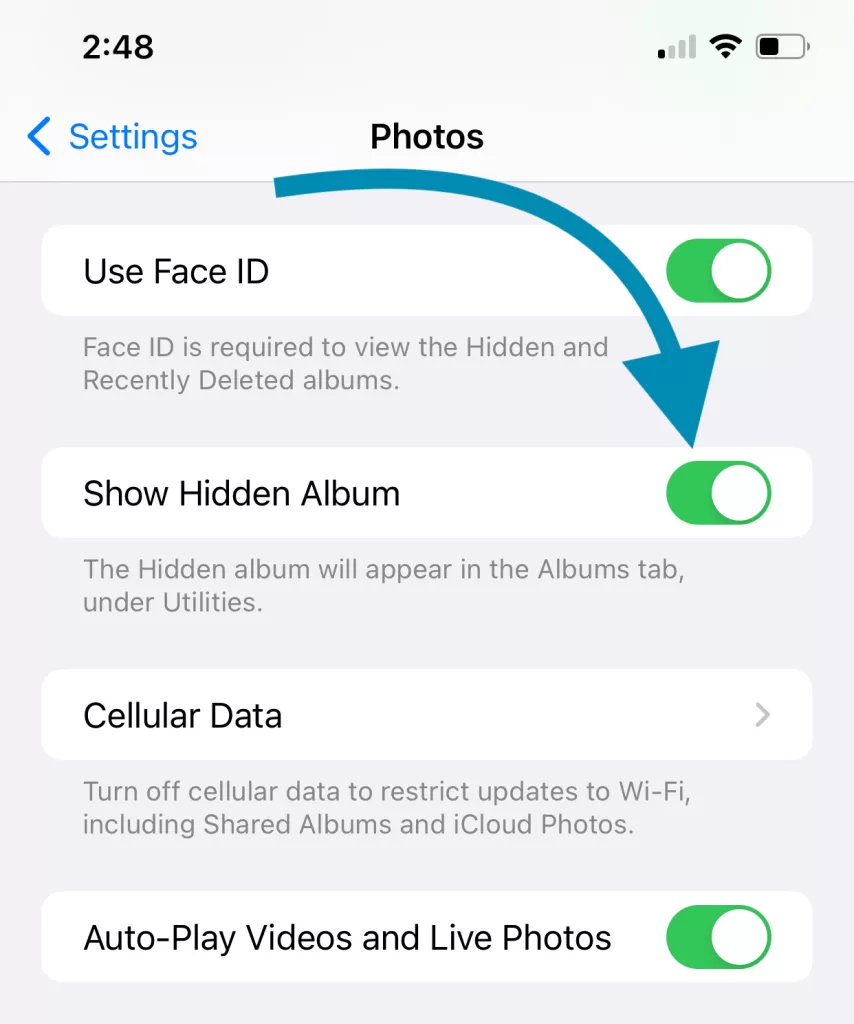 Hidden Photos Settings in iPhone