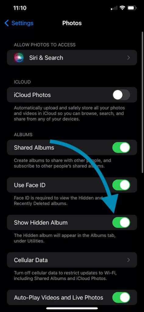 Show Hidden Album iOS Photos Settings