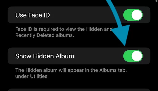 Show Hidden Album iOS Photos Settings