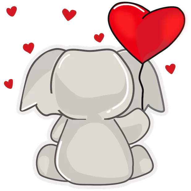 Elephant with heart shape balloon.