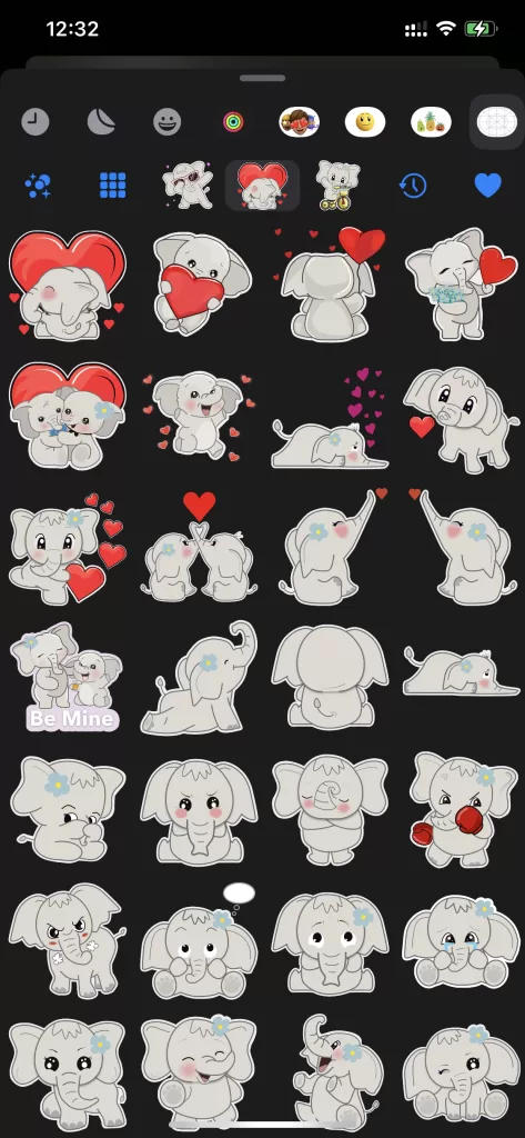 Screenshot of Kiana Cute elephant cute poses Stickers