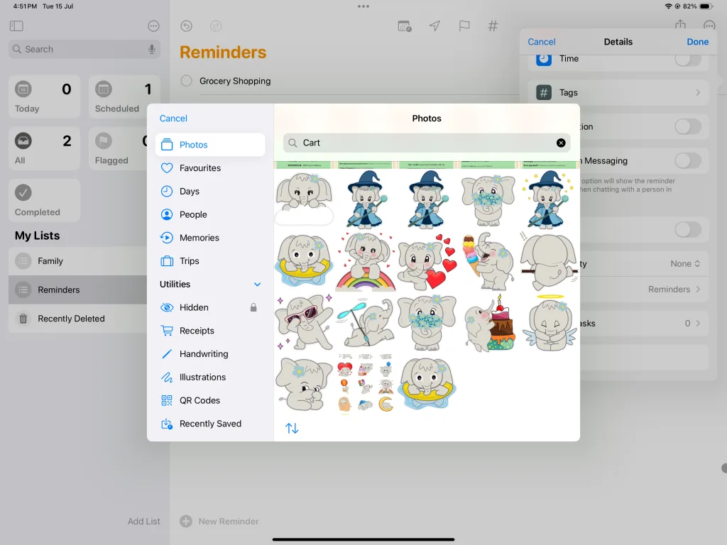 Choosing the image from photo library for the Reminders App