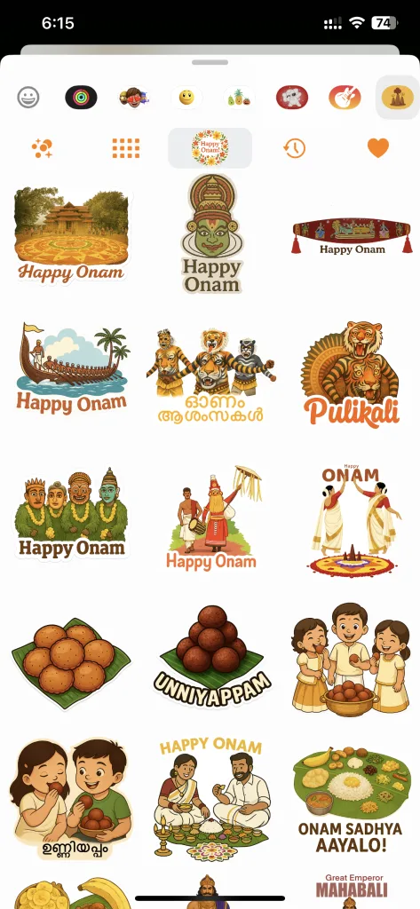 Onam Stickers 2025 Pulikalli, Mahabali, Pookalam design