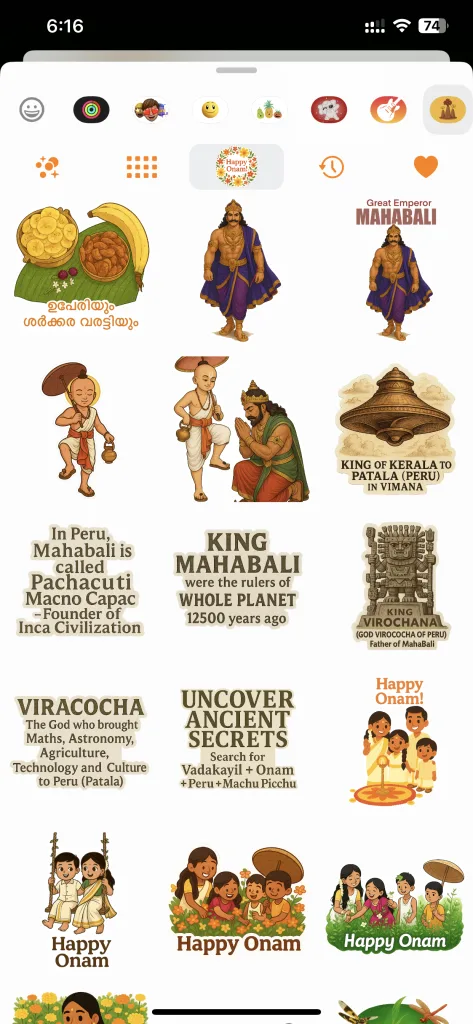Onam Stickers 2025 Pulikalli, Mahabali, Pookalam design
