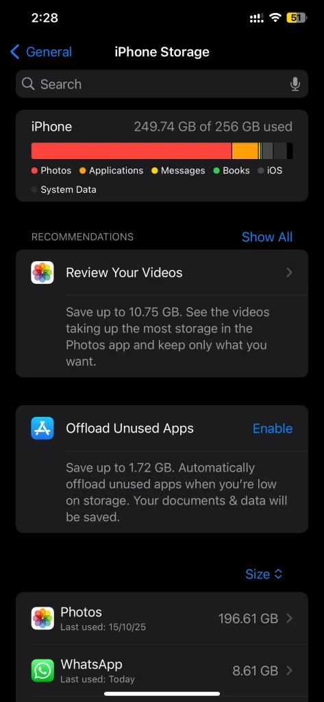 Ultimate Fix: What to Do When Messages Are Missing from iPhone 9 iPhone storage showing Messages size