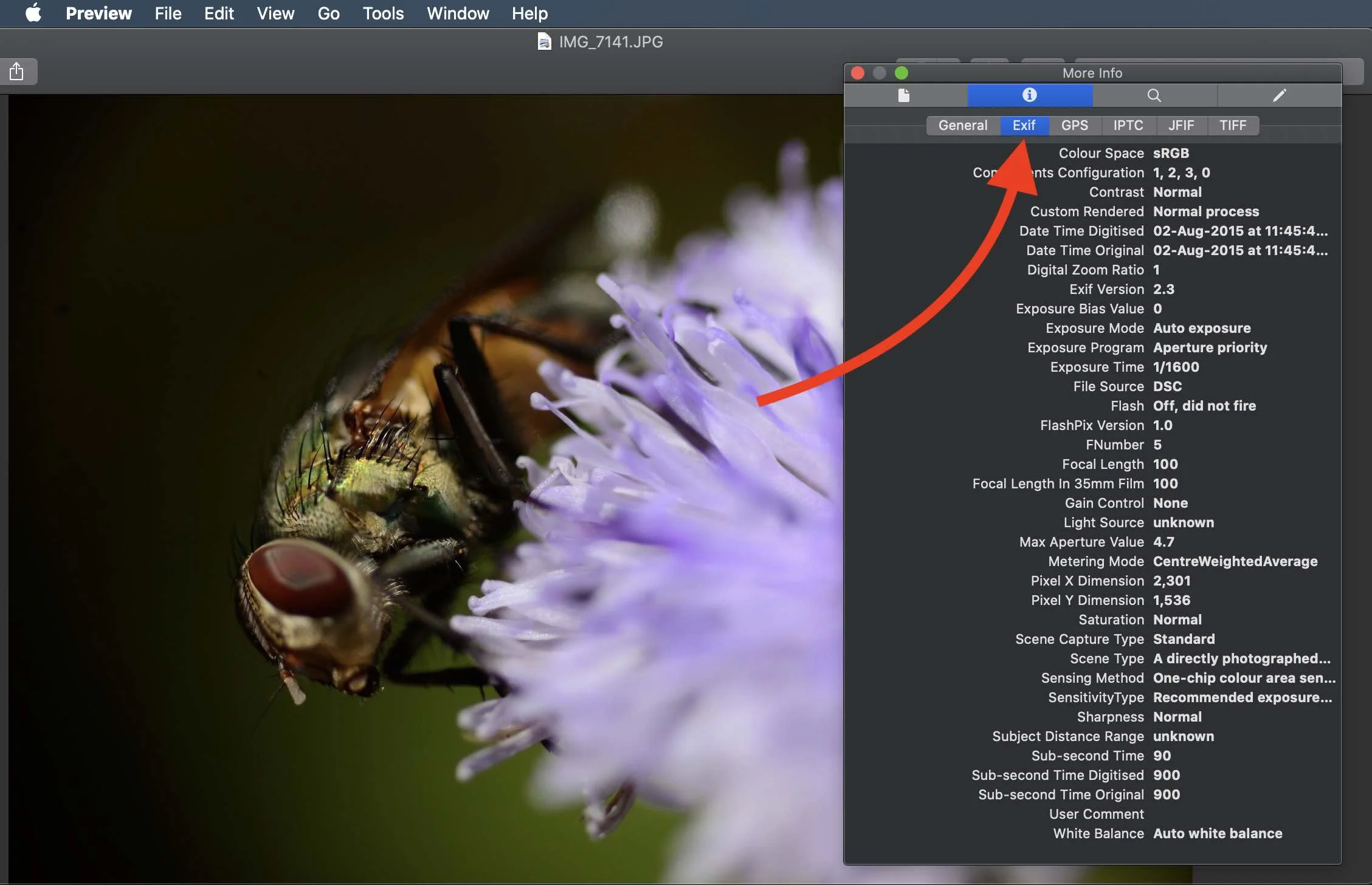 Mac OS Preview App EXIF Step 3