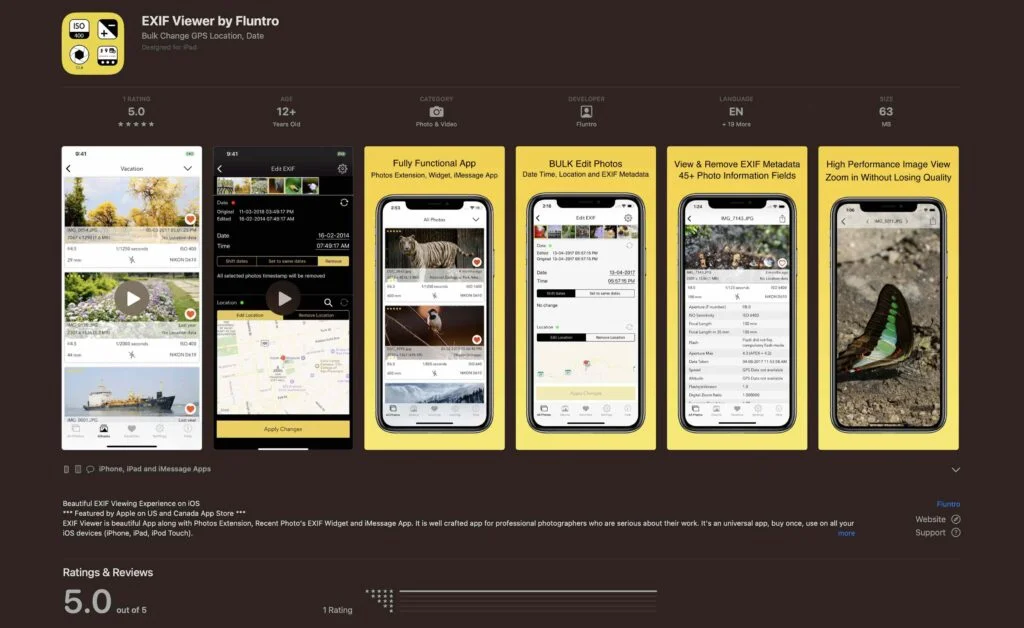 How to protect your privacy by removing Location before sharing photos on social media or anywhere else 1 Exif viewer by Fluntro Appstore screenshot 2