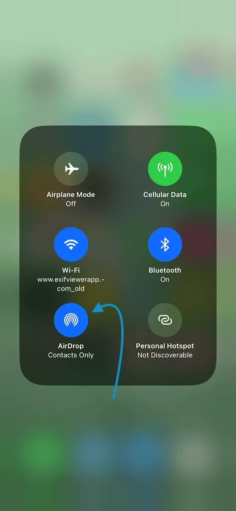 Control Center Wifi Mobile data Airdrop Settings highlighted png
